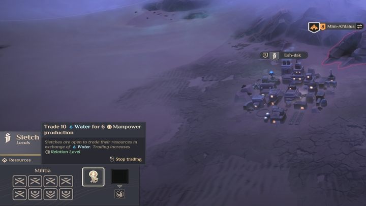 By dokonywać handlu z Siczami lub po prostu poprawiać z nimi relacje, musicie przekazywać im 10 jednostek Wody - Dune Spice Wars: Woda - Dune Spice Wars - poradnik do gry