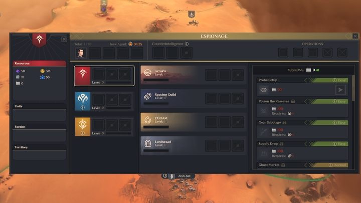 Po pierwszych 5+ minutach rozgrywki, otrzymacie agenta (ikona luby z prawej strony) - Dune Spice Wars: Początek gry krok po kroku - Dune Spice Wars - poradnik do gry
