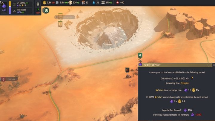 Korzystając z suwaka w górnym lewym rogu, zarządzacie wydobyciem Przyprawy - Dune Spice Wars: Przyprawa - jak sprzedawać? - Dune Spice Wars - poradnik do gry