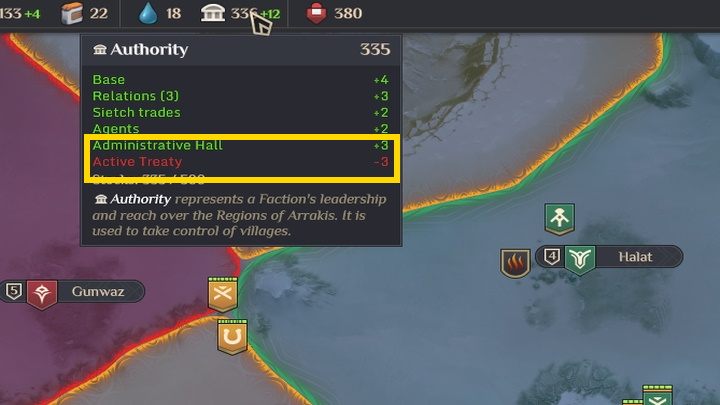 Musicie jednak wiedzieć, że każdy aktywny traktat to zmniejszenie przychodu Władzy o 1 - Dune Spice Wars: Handel, wymiana i traktaty - Dune Spice Wars - poradnik do gry