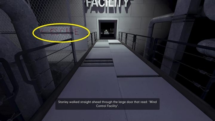Przed samym wejściem skręćcie w lewo, tak jak wskazuje czerwony napis escape - Stanley Parable Ultra Deluxe: Lewe drzwi - wszystkie zakończenia - Stanley Parable Ultra Deluxe - poradnik do gry