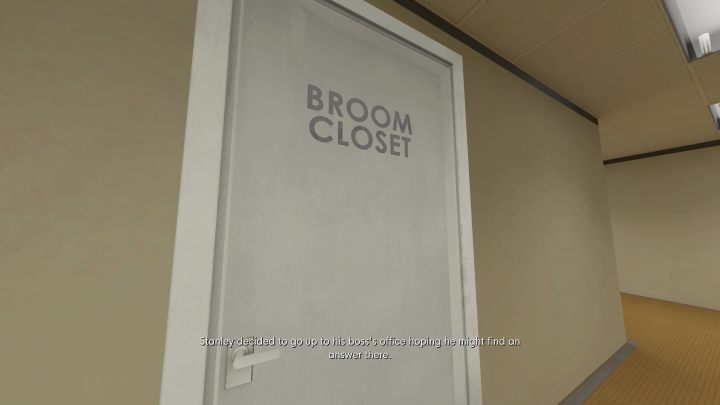 Zaraz za nią są drzwi z napisem Broom Closet - Stanley Parable Ultra Deluxe: Lewe drzwi - wszystkie zakończenia - Stanley Parable Ultra Deluxe - poradnik do gry