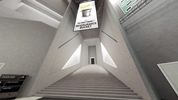 Idąc dalej, możecie zobaczyć wielki szyld Reassurance Bucket - Stanley Parable Ultra Deluxe: Nowa zawartość (new content) - Stanley Parable Ultra Deluxe - poradnik do gry