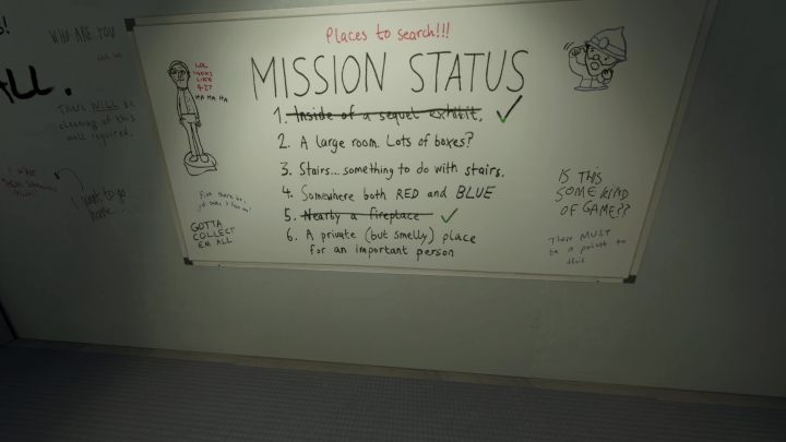 Po znalezieniu jednej figurki (nie licząc tej z hali wystawowej), na ścianie w sali konferencyjnej pojawią się wskazówki dotyczące położenia pozostałych znajdziek - Stanley Parable Ultra Deluxe: Nowa zawartość (new content) - Stanley Parable Ultra Deluxe - poradnik do gry