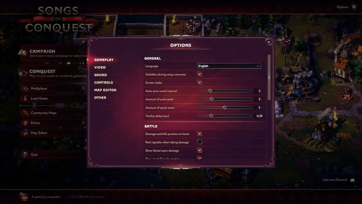2 - Songs of Conquest: Menu pauzy i ustawienia zakładki Rozgrywka - Songs of Conquest - poradnik do gry