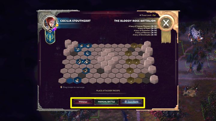 Po tym jak dojdzie do spotkania wrogich sił na ekranie pojawi się ekran przygotowań do bitwy - Songs of Conquest: Czy warto używać automatycznej szybkiej bitwy? - Songs of Conquest - poradnik do gry