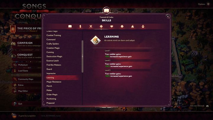 Dzięki tej umiejętności zwiększa się przyrost punktów doświadczenia za wszystkie czynności nagradzane XP - maksymalnie może to być 45% - Songs of Conquest: Najlepsze umiejętności i priorytet umiejętności do zakupu - Songs of Conquest - poradnik do gry