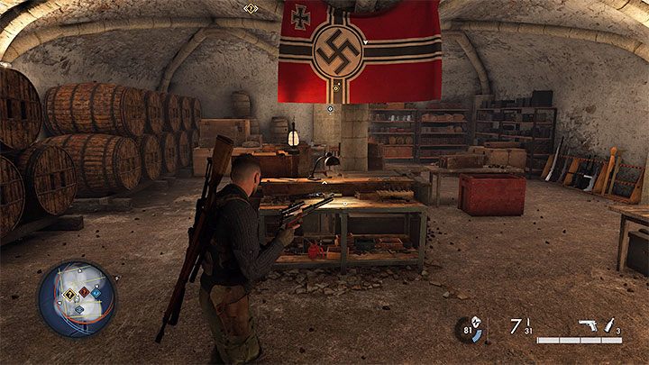 W piwnicy przebywa dwóch wartowników - Sniper Elite 5: Broń z tłumikiem - jak zdobyć na stałe lub tymczasowo? - Sniper Elite 5 - poradnik do gry