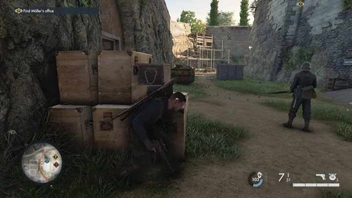 Dzięki przejściu przez tunele dotrzecie do fosy otaczającej budynek chateau - Sniper Elite 5: Infiltracja chateau i odnalezienie biura Mollera (misja 2) - solucja, opis przejścia - Sniper Elite 5 - poradnik do gry