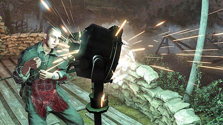 Pociski przebiją się przez reflektory, zabijając też przy okazji wrogich żołnierzy zajętych oświetlaniem okolicy - Sniper Elite 5: Zabezpieczenie plaży i pomoc ruchowi oporu (misja 1) - solucja, opis przejścia - Sniper Elite 5 - poradnik do gry