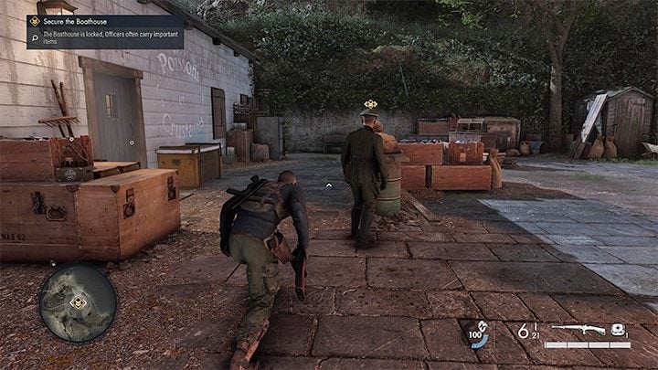 Dotrzecie w pobliże budynku na łodzie (Boathouse) i otrzymacie zadanie zabezpieczenia go - Sniper Elite 5: Zabezpieczenie plaży i pomoc ruchowi oporu (misja 1) - solucja, opis przejścia - Sniper Elite 5 - poradnik do gry