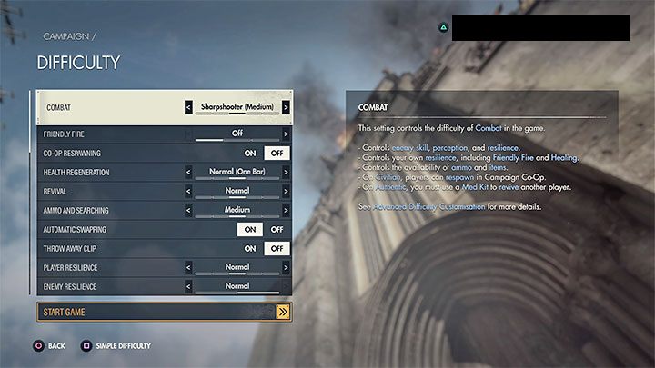 Zamiast wybrania głównego poziomu trudności możecie dostosować jego elementy po to żeby bardziej odpowiadał Waszym upodobaniom - Sniper Elite 5: Wybór poziomu trudności - Sniper Elite 5 - poradnik do gry