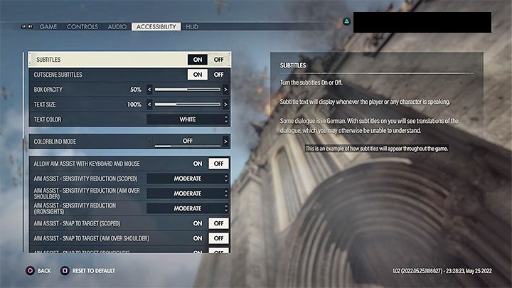 Wszystkie ustawienia znajdują się w osobnej zakładce Ułatwienia dostępu (Accessibility) w opcjach gry - Sniper Elite 5: Ułatwienia dostępu (Accessibility) - lista - Sniper Elite 5 - poradnik do gry