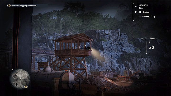 Innym potencjalnym utrudnieniem w trakcie eksploracji fabryki mogą być wieże obserwacyjne, choć tylko jedną z nich powinien okupować snajper (wieża z okolic budynku z celem z listy) - Sniper Elite 5: Infiltracja i eksploracja fabryki (misja 4) - solucja, opis przejścia - Sniper Elite 5 - poradnik do gry