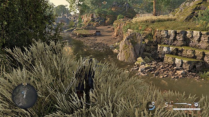 Wybranie przeprawy pozwoli Wam skorzystać z prawej ścieżki prowadzącej w stronę chateau - Sniper Elite 5: Mapa misji 2 (Okupowana rezydencja) oraz opis lokacji - Sniper Elite 5 - poradnik do gry