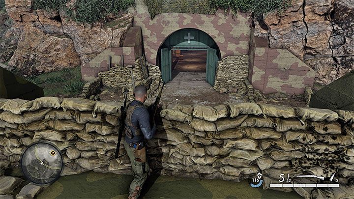 Podziemny szpital znajduje się w środkowej części mapy i ma on kilka wejść - Sniper Elite 5: Znalezienie płyt tłumiących (misja 5) - solucja, opis przejścia - Sniper Elite 5 - poradnik do gry