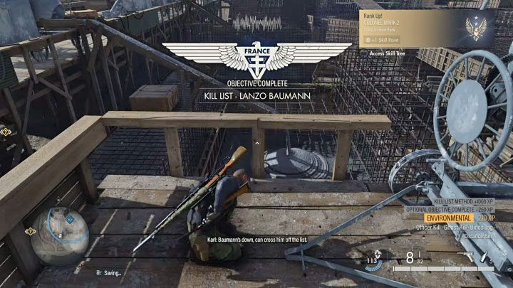 Ostatni krok to przerzucenie ciała przez balustradę - Baumann powinien wylądować w rozlewanym betonie poniżej barierki i od razu zostać w nim pochowany - Sniper Elite 5: Cel z listy misji 5, Lanzo Baumann - solucja, opis przejścia - Sniper Elite 5 - poradnik do gry