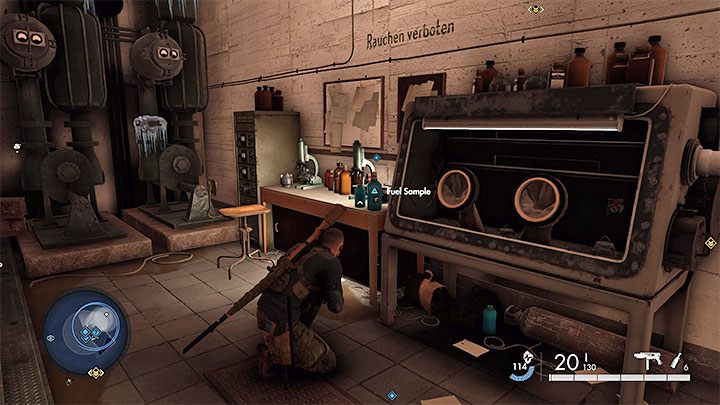 Na środkowym poziomie obok wschodniej klatki schodowej do odnalezienia jest próbka paliwa (Fuel Sample) - Sniper Elite 5: Poboczne zadania w misji 7 - solucja, opis przejścia - Sniper Elite 5 - poradnik do gry