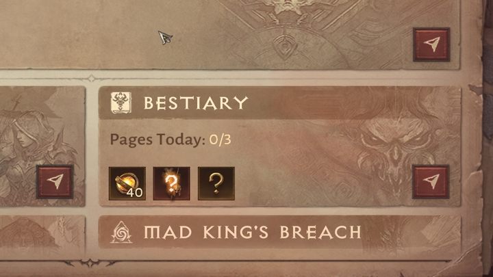Dziennie możecie uzupełnić jedynie 3 strony Bestiariusza, co widoczne jest w Kodeksie - Diablo Immortal: Bestiariusz (Bestiary) - Diablo Immortal - poradnik do gry
