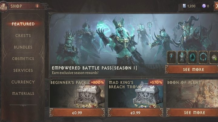 Wszelkie mikrotransakcje w grze odbywają się przez zakładkę Sklep (Shop) z menu głównego - Diablo Immortal: Mikrotransakcje i Platyna (Platinum) - Diablo Immortal - poradnik do gry