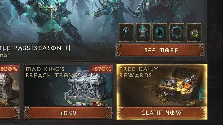 Tu ujrzycie w dolnym lewym rogu nagrodę, którą możecie odebrać - Diablo Immortal: Dzienna rutyna (Daily Routine) - Diablo Immortal - poradnik do gry