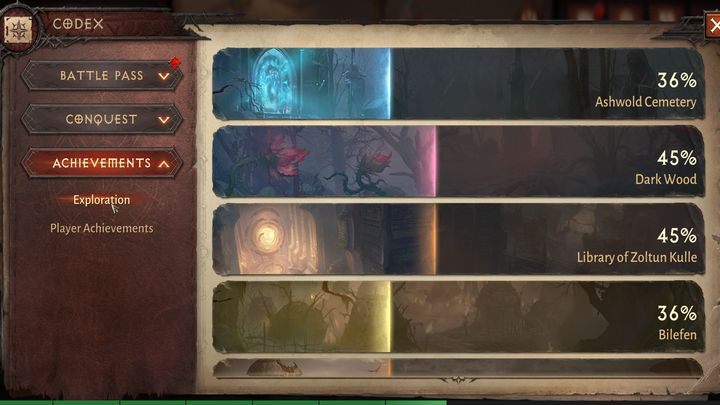 W Waszym Kodeksie odnajdziecie listę wszystkich lokacji i związanych z nimi aktywności: w tym pokonywanie wskazanych wrogów, odnajdywanie sekretów i inne - Diablo Immortal: Eksploracja - Diablo Immortal - poradnik do gry