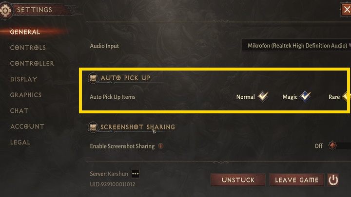 W opcjach gry znajdziecie opcję automatycznego podnoszenia przedmiotów (Auto Pick Up) - Diablo Immortal: Porady na start - Diablo Immortal - poradnik do gry
