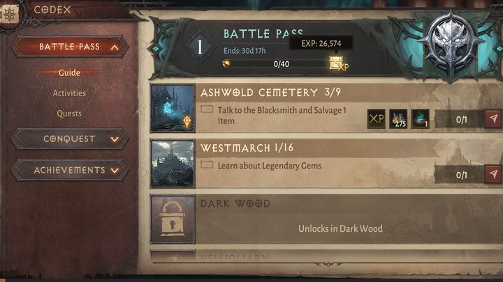Zadania w Kodeksie podzielone są na kategorie - Diablo Immortal: Kodeks i Karnet Bojowy (Battle Pass) - Diablo Immortal - poradnik do gry