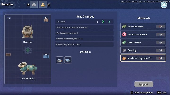 Gdy już otrzymacie schemat na Civil Recycler (znajdziecie go w swojej skrzynce pocztowej), możecie przystąpić do ulepszenia podstawowej maszyny - My Time at Sandrock: In Trusses we Trust - solucja, opis przejścia - My Time at Sandrock - poradnik do gry