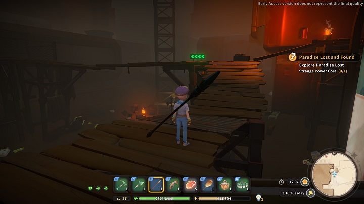 Idźcie w kierunku zielonych strzałek, jednak przy znaku skręćcie w przeciwnym kierunku, aby zebrać skrzynię z kolejnymi Rubber Shell - My Time at Sandrock: Paradise Lost and Found - solucja, opis przejścia - My Time at Sandrock - poradnik do gry