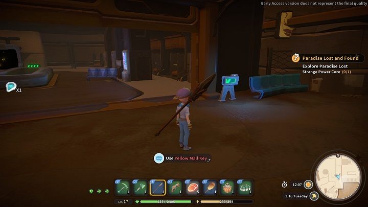 Przejdźcie po prowizorycznych kładkach i użyjcie Yellow Mall Key, aby wejść do pomieszczenia - My Time at Sandrock: Paradise Lost and Found - solucja, opis przejścia - My Time at Sandrock - poradnik do gry