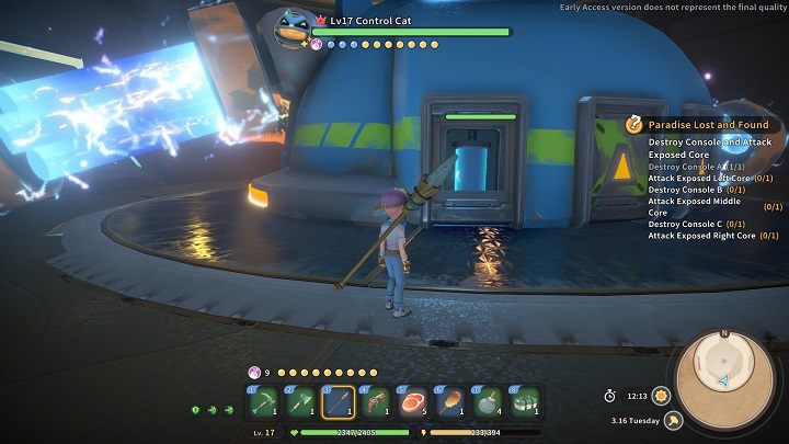 Ramiona kota opuszczą się, więc będziecie mogli przejść na tył mechanicznego bossa - My Time at Sandrock: Paradise Lost and Found - solucja, opis przejścia - My Time at Sandrock - poradnik do gry