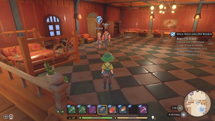 Gdy już zbierzecie wszystkie wymagane przedmioty, udajcie się do Grace, aby poinformować ją o znaleziskach - My Time at Sandrock: Once More Into the Breach - opis przejścia, solucja - My Time at Sandrock - poradnik do gry