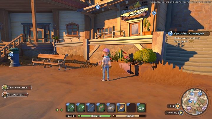 Druga donica znajduje się przed budynkiem Construction Junction na północ od oazy - My Time at Sandrock: Operation Flowergate - solucja, opis przejścia - My Time at Sandrock - poradnik do gry