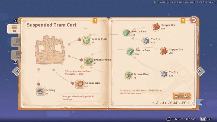 Podejdźcie do Assemby Station i wybierzcie schemat Suspended Tram Cart - My Time at Sandrock: Operation De-Geeglate - solucja, opis przejścia - My Time at Sandrock - poradnik do gry