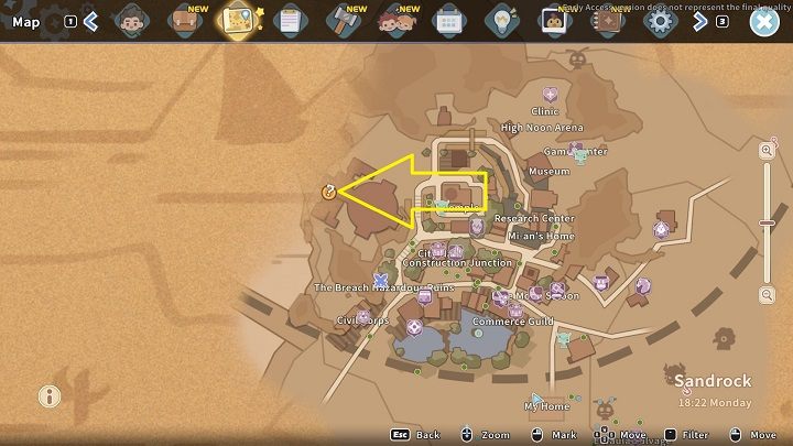 Skierujcie się na platformę na zachód od miasta (lokalizację pokazujemy na obrazku powyżej) - My Time at Sandrock: Operation De-Geeglate - solucja, opis przejścia - My Time at Sandrock - poradnik do gry