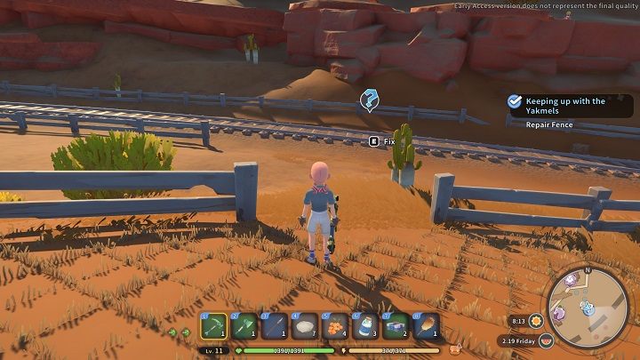 Gdy już zdobędziecie wymagane materiały, wróćcie do miejsca, w którym rozmawialiście z Cooperem i naprawcie zniszczony płot - My Time at Sandrock: Keeping Up with the Yakmels - solucja, opis przejścia - My Time at Sandrock - poradnik do gry