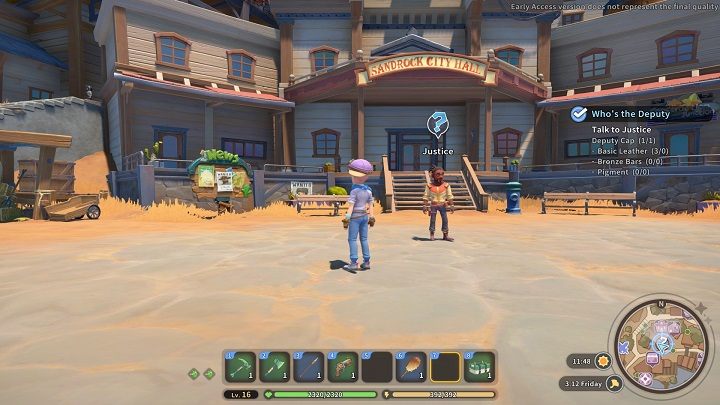 Z gotowym nakryciem głowy udajcie się do Justicea, by z nim porozmawiać - My Time at Sandrock: Whos the Deputy - solucja, opis przejścia - My Time at Sandrock - poradnik do gry