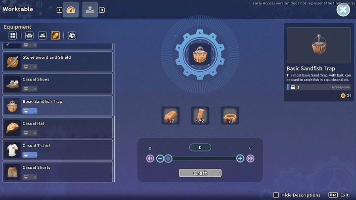 Basic Sandfish Trap można wykonać przy użyciu Worktable na terenie waszego warsztatu - My Time at Sandrock: World of Sandfishing - solucja, opis przejścia - My Time at Sandrock - poradnik do gry