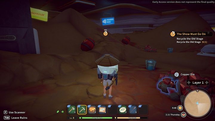 Gdy już będziecie w środku kopalni, użyjcie Pickhammer na wystających złożach Copper Ore albo po prostu kopcie w ziemi - My Time at Sandrock: Mining Time! - solucja, opis przejścia - My Time at Sandrock - poradnik do gry