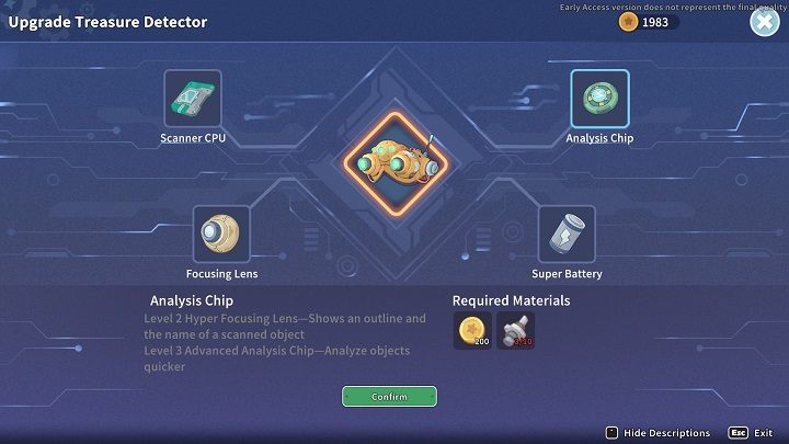 Treasure Detector, czyli skaner, składa się z czterech elementów, które można dwukrotnie ulepszyć - My Time at Sandrock: Abandoned Ruins - My Time at Sandrock - poradnik do gry