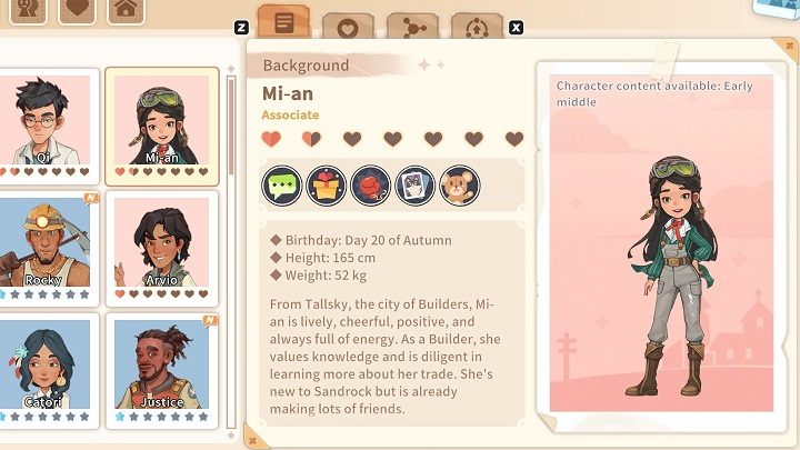 Mi-an to pozytywna, pełna zapału młoda kobieta, która zaraża optymizmem - My Time at Sandrock: Postacie i romanse - My Time at Sandrock - poradnik do gry