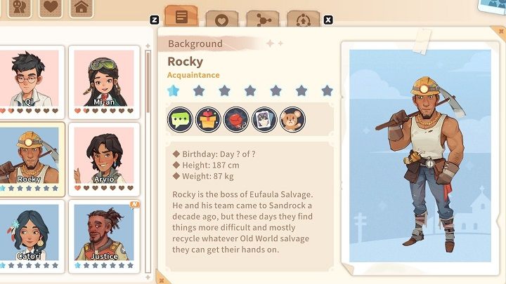 Rocky zarządza złomowiskiem i kopalnią Eufaula Salvage - My Time at Sandrock: Postacie i romanse - My Time at Sandrock - poradnik do gry
