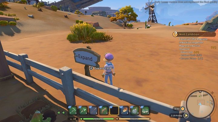 Tuż obok warsztatu, zaraz za płotem, znajdziecie białą tabliczkę z napisem Expand - My Time at Sandrock: Warsztat - jak powiększyć? - My Time at Sandrock - poradnik do gry