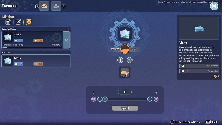 Pierwszym krokiem jest przygotowanie 10 sztuk Glass - My Time at Sandrock: Cover My Glass - solucja, opis przejścia - My Time at Sandrock - poradnik do gry