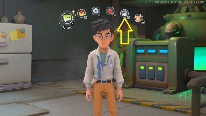 Gdy już znajdziecie osobę chętną do gry, wystarczy wejść z nią w interakcję i wybrać ikonę karty z kotem - My Time at Sandrock: Critters - jak grać? - My Time at Sandrock - poradnik do gry