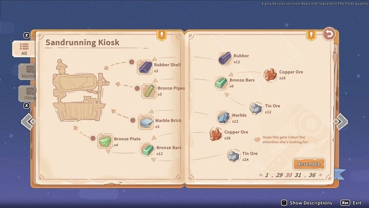 Podejdźcie do Intermediate Assemby Station i wybierzcie schemat na Sandrunning Kiosk - My Time at Sandrock: Recipe for Fun - solucja, opis przejścia - My Time at Sandrock - poradnik do gry