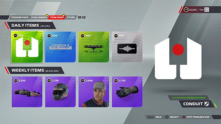 Druga opcja to Sklep z przedmiotami (Item Shop) z codzienną i cotygodniową ofertą - F1 22: Mikrotransakcje (MTX) - czy są w grze? - F1 22 - poradnik do gry