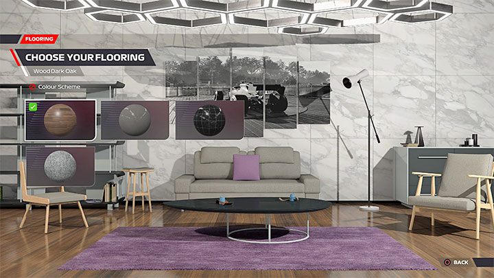 W oknie Moje miejsce (My Place) pojawiają się opcje umeblowania własnej przestrzeni - F1 22: F1 Life - opis menu - F1 22 - poradnik do gry