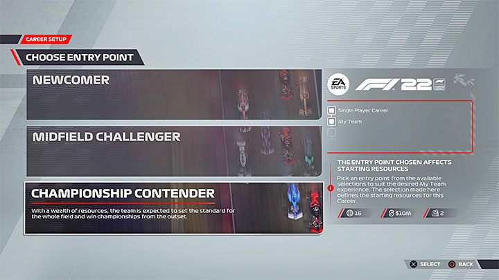 W trybie Mój zespół możecie wybrać startowy punkt, tzn - F1 22: Kariera - porady i zarządzanie zespołem - F1 22 - poradnik do gry